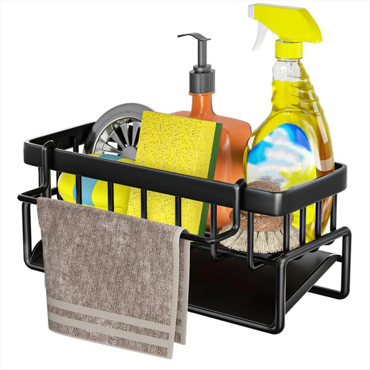 Kitchen Sink Shelf,Sponge Holder for Kitchen Sink Organizer,Black carbon steel Kitchen Sponge Storage Box for Sink
