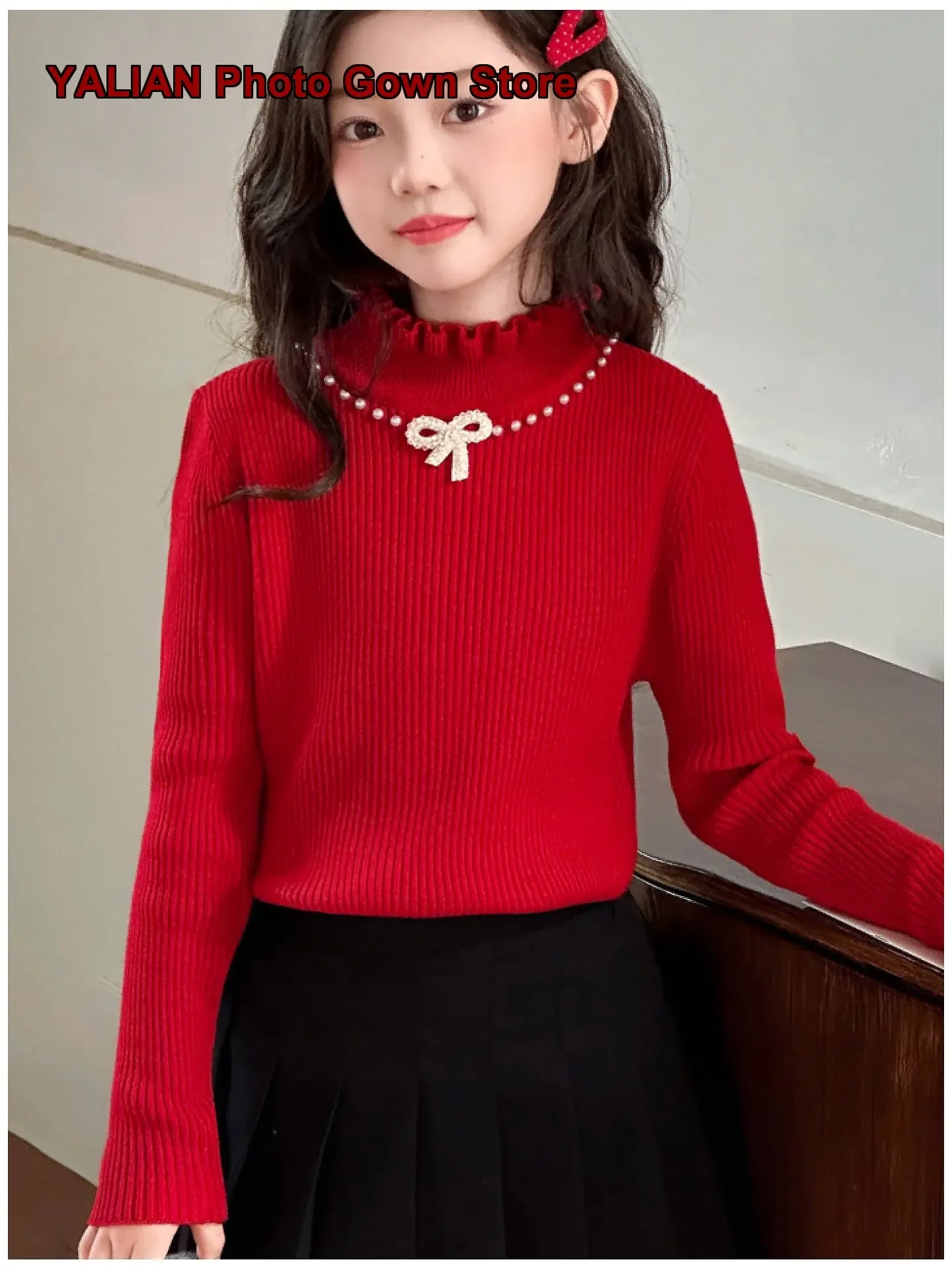 Girls Base Layer Top Kids Spring Round Neck Long Sleeves Solid Color Thickened Warm