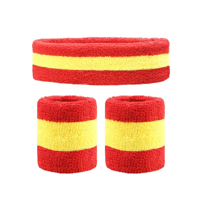 Headband & Wristbands Se with National Flag Tapered Style Boho Headbands for National Sports Events, Non-Slip Fabric Sweatband