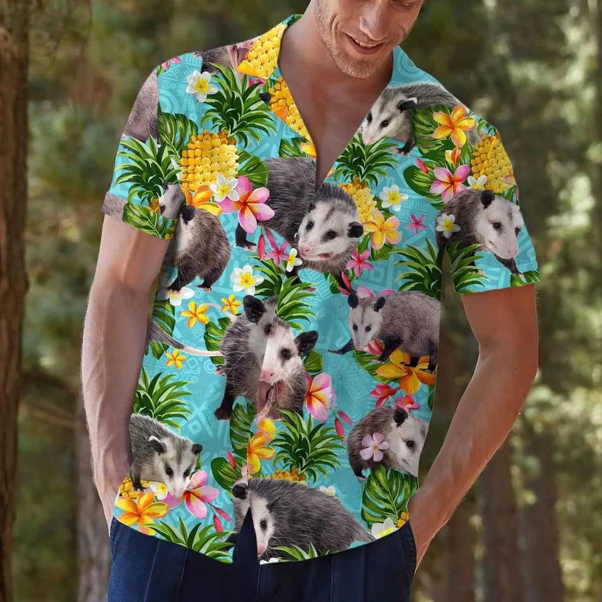 

Animal Print Lapel ort Sve irt Flip Collar Animal Floral Cotton Breathable Casual Summer irt Men's Faion