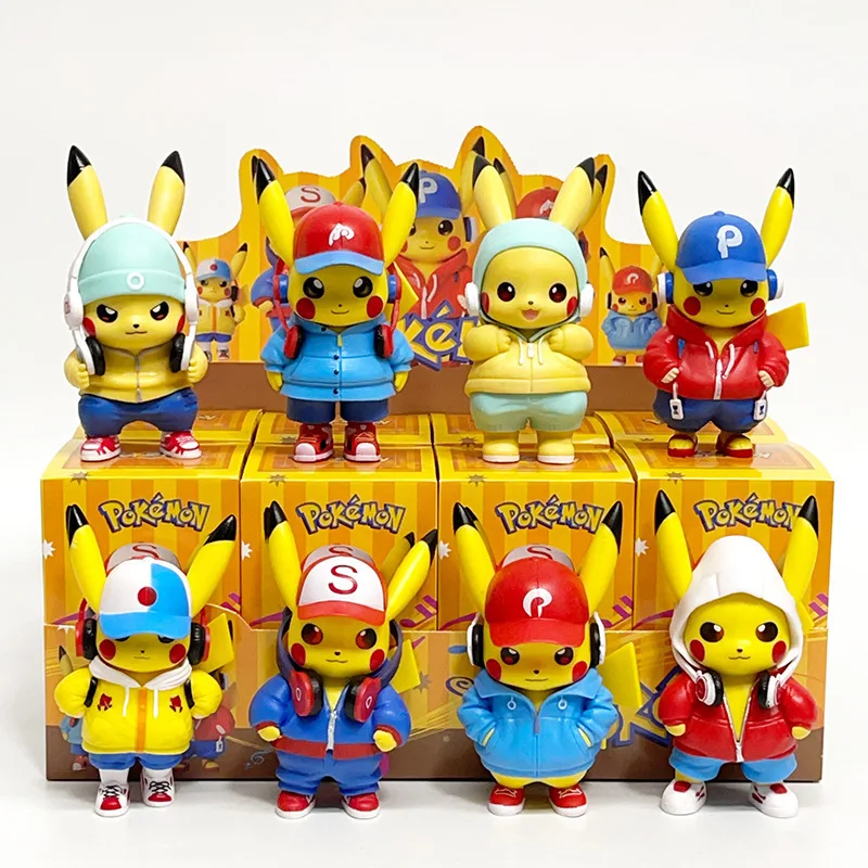 

8pcs Anime Pokemon Music trendsetter Pikachu Statue model.PVC material.Desktop decoration Collection handmade model.toy gift