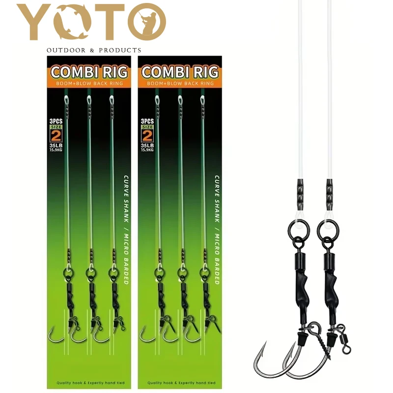 YOTO Karpfen-Angelhaken, 100 % Fluor-Carbon-Angelschnur mit Rollwirbel, Combi Rig Hair Rigs, Karpfen-Methode, Feeder-Angelgerät