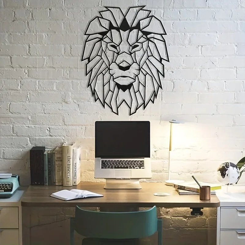 HELLOYOUNG Metal Lion Wall Decoration, Lion Head Metal Art, Lion Home Decor Wall Sculpture, Animal Metal Artwork Wall Sticker