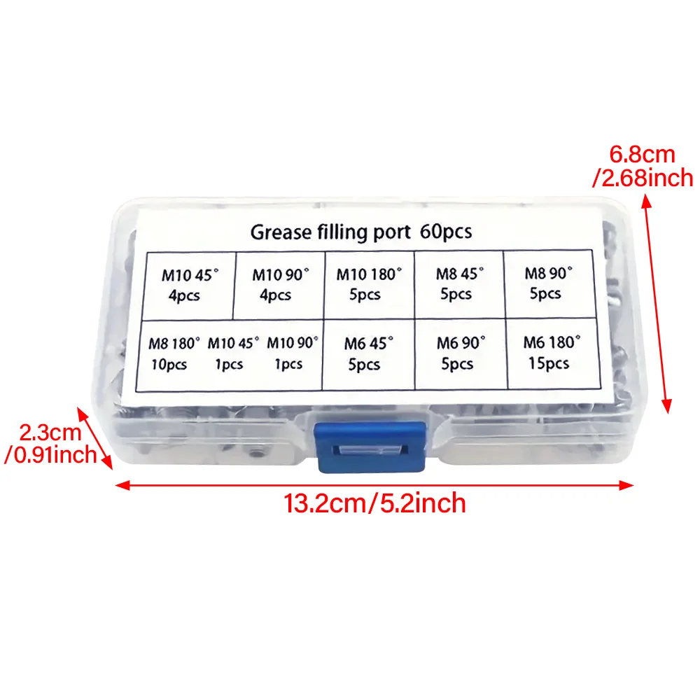 60/120Pcs Galvanized Metal Grease Nipple Fittings Kit Straight 45°/90°/180°Angle M6/M8/M10 Grease Nipple Kit With Storage Box