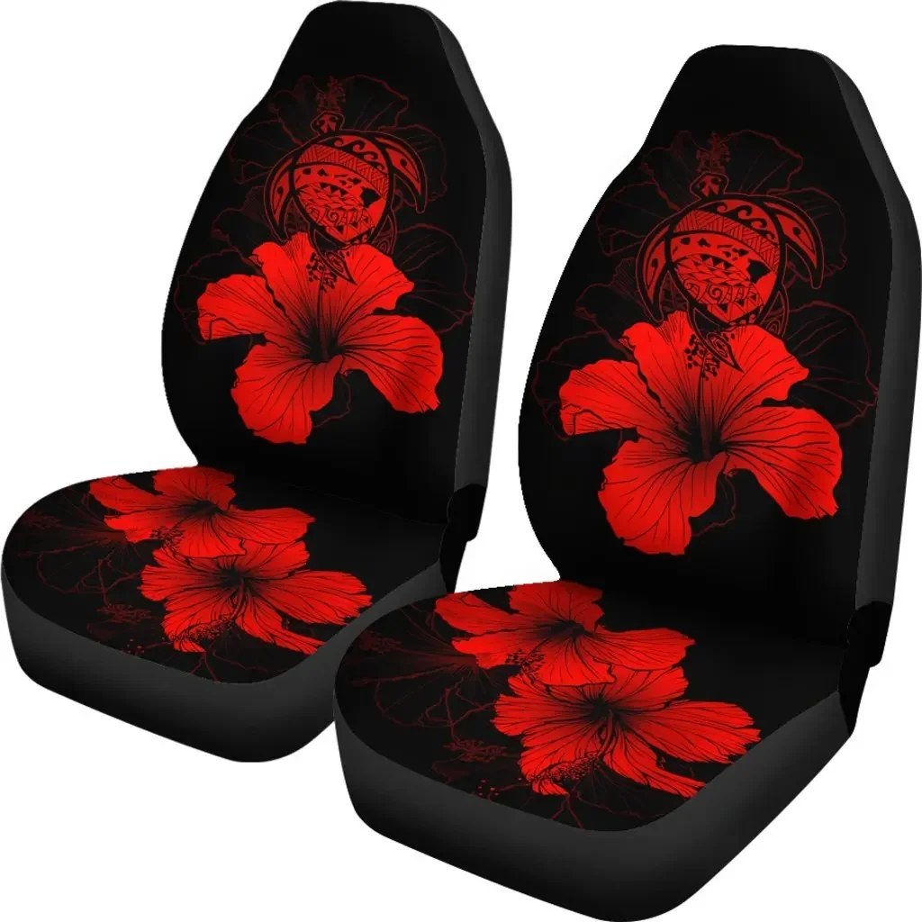 Hawaii Hibiscus Seat Cover Car Seat Covers Set 2 Pc, Car Accessories Car Mats - Turtle Map - Red