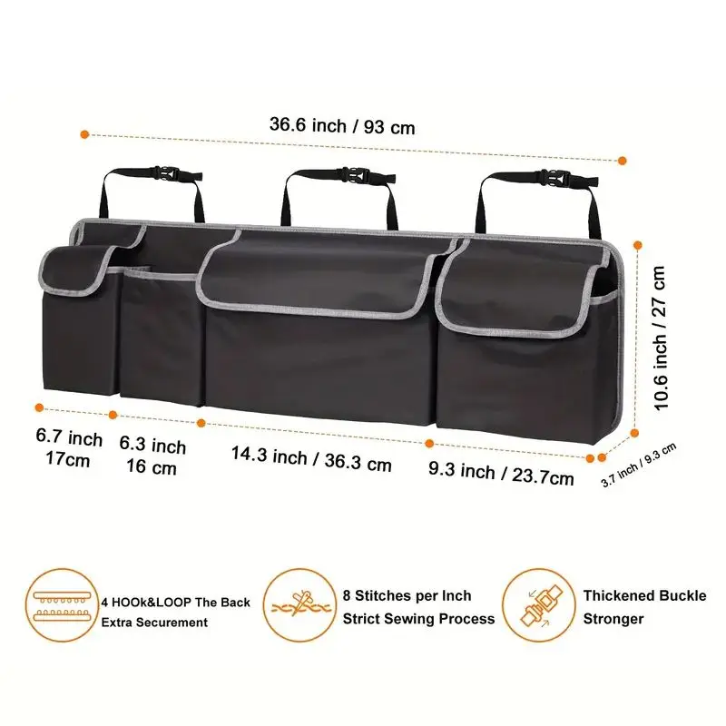 حقيبة تخزين صندوق السيارة مع 4 جيوب منظم صندوق السيارة متعدد الوظائف، حقيبة تخزين للمقعد الخلفي مع أشرطة قابلة للتعديل #2