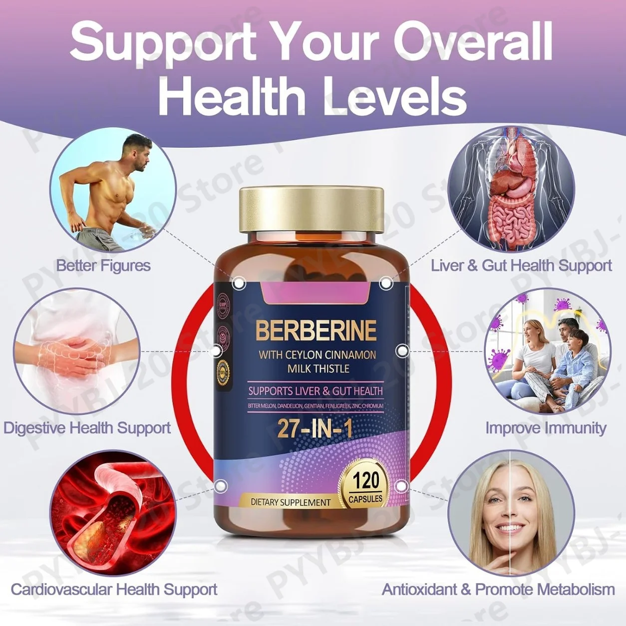 Berberine Capsules Promote Intestinal Digestion Enhance Liver Health Improve Cardiovascular Health with Ceylon Cinnamon 120ct