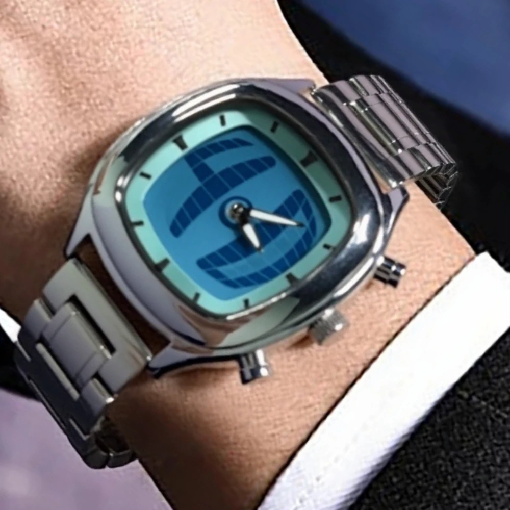 Business Classic Quartz Watch Red Y2K AlienPointer Number Dual Display Stainless Steel Original Watches Men Dynamic Design Clcok