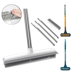 Rubber Broom with Handle Broom Rubber Bristles Removing Animals Cats Dogs Hair for Floors for Carpets Tiles Windows and Gardens