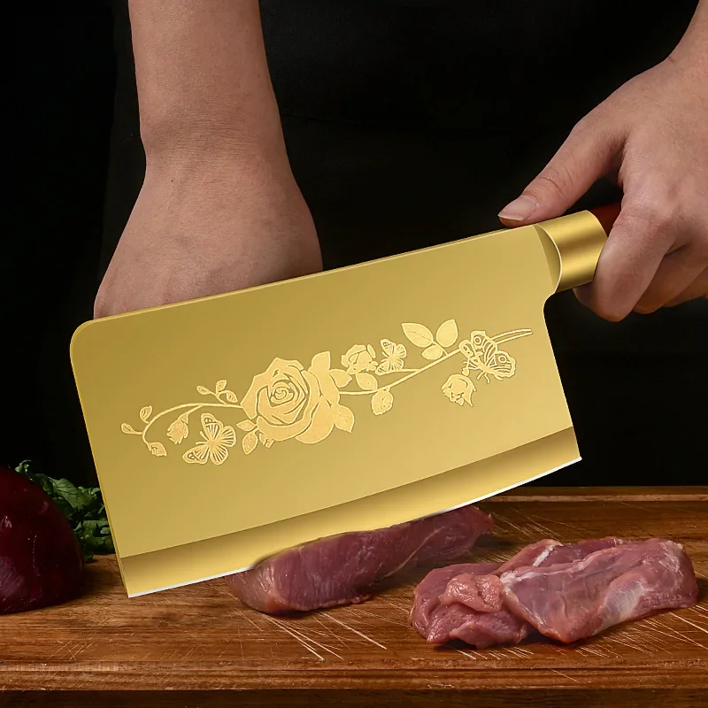 Titanium Gold Plated Stainless Steel Multifunctional Chef Knife Household Kitchen Knife for Meat, Fruit & Small Bones