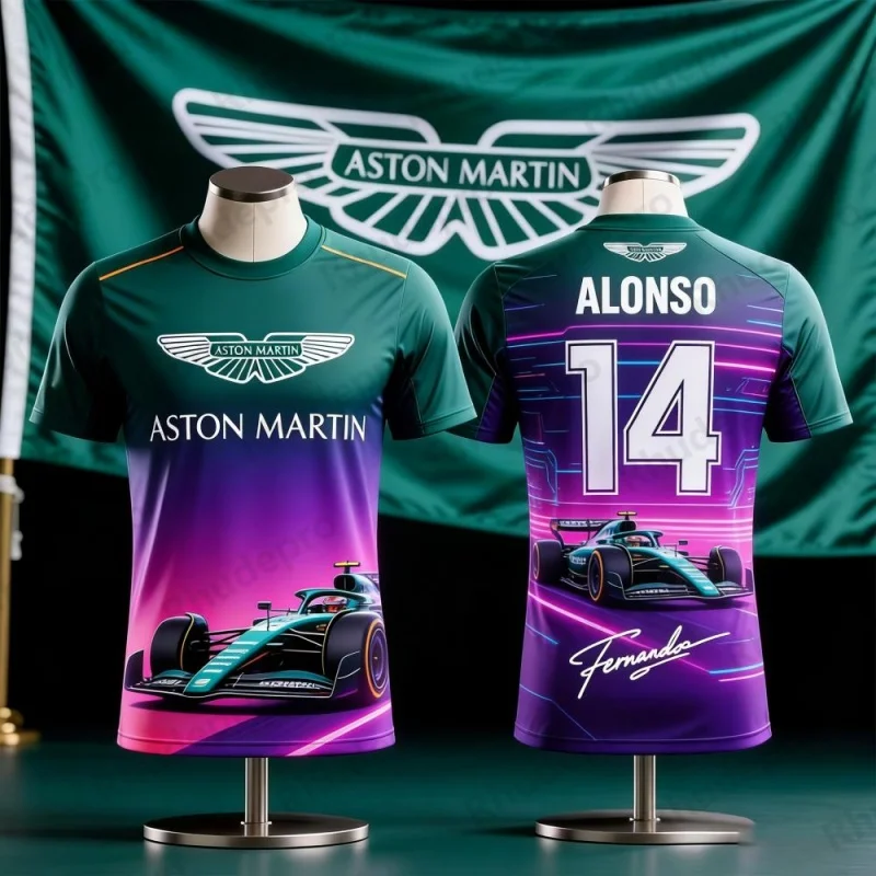

Футболка Aston Martin 2026 с номером Фернандо Алонсо. Футболка 14 T Spanish Racers Team Racing Suit, быстросохнущая, винтажная