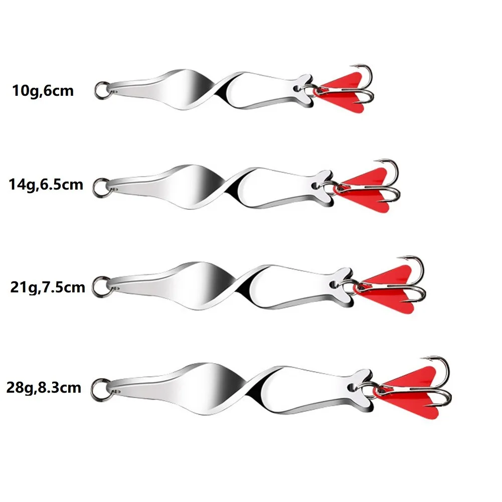 Silver 360 Rotating Metal Spinner Spoon Fishing Lure Hard Baits Hook Tackle 10/14/21/28g Bright Colors Attract Big Fish