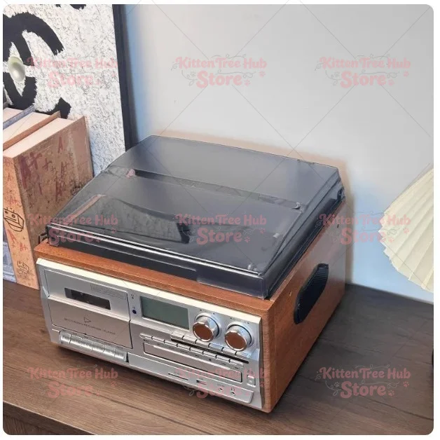 Retro Vinyl Record Player Multi-functional CD Player with Bluetooth Speaker Cassette USB Flash Drive Radio -Vintage Music Player