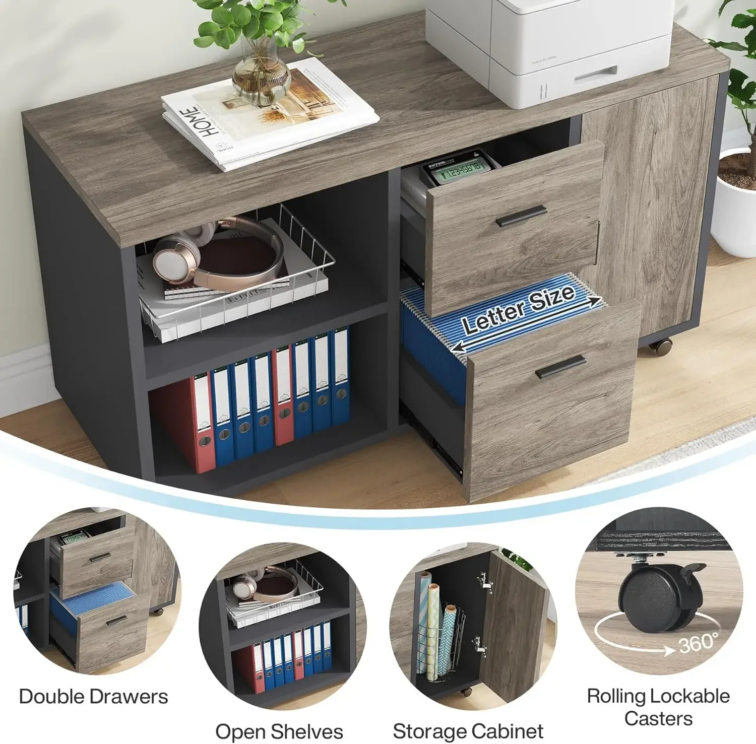 70.8" Large Executive Office Desk and 47" Lateral File Cabinet Combo, L-Shaped Computer Desk Business Furniture with Drawers