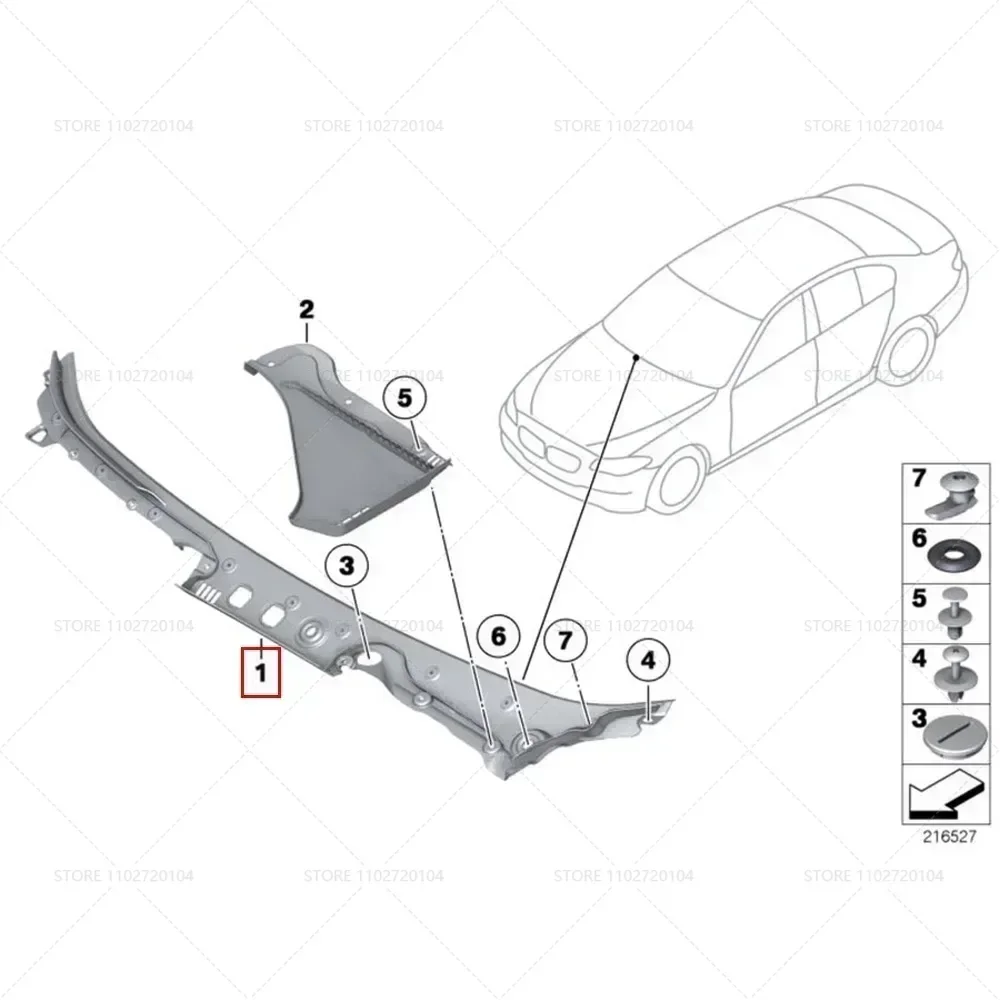 for 2010-2017 F10 BMW 528i 528iX 535d 535dX 535i 535iX 550i 550iX Windshield Cowl Panel Cover LHD 51717203124 / RHD 51717203125