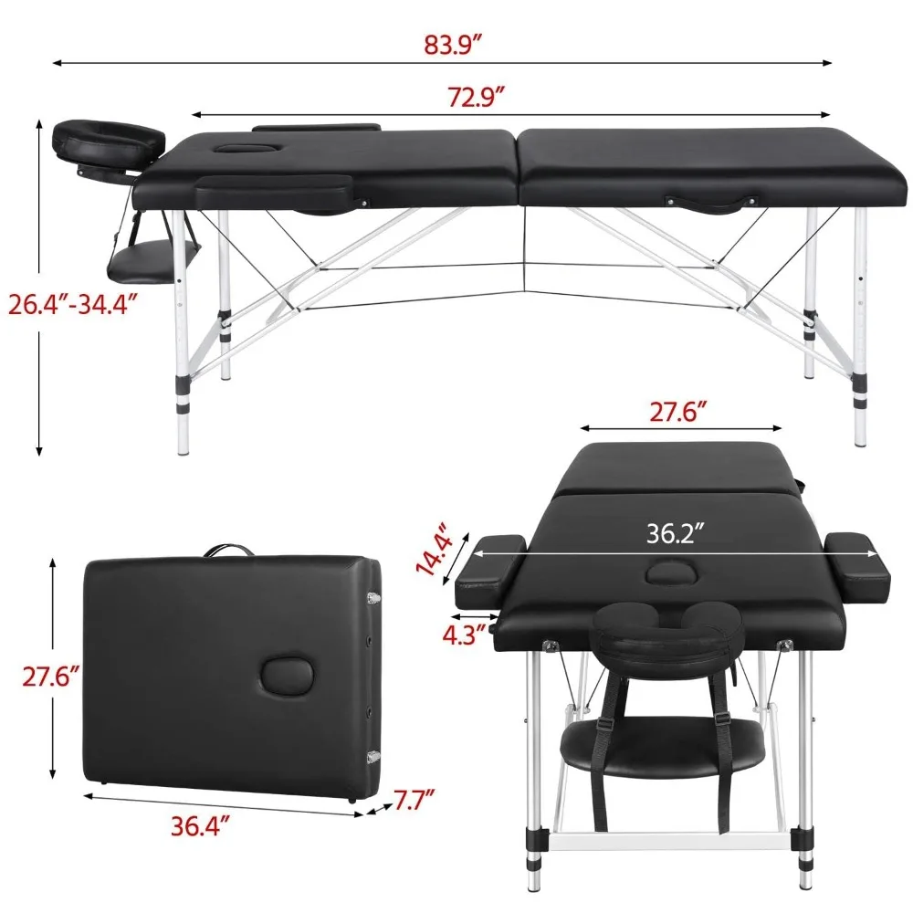 Mesa de masaje ligera con marco de aluminio, cama de terapia de belleza plegable con funda de transporte gratis, cuna facial, reposabrazos, novedad de 2024