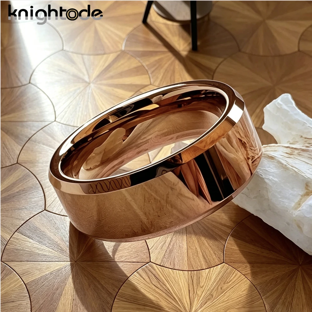 6/8mm High Quality Gold Color Wedding Band Men Women Tungsten Carbide Engagement Rings Beveled Edges Flat Polishing Comfort Fit