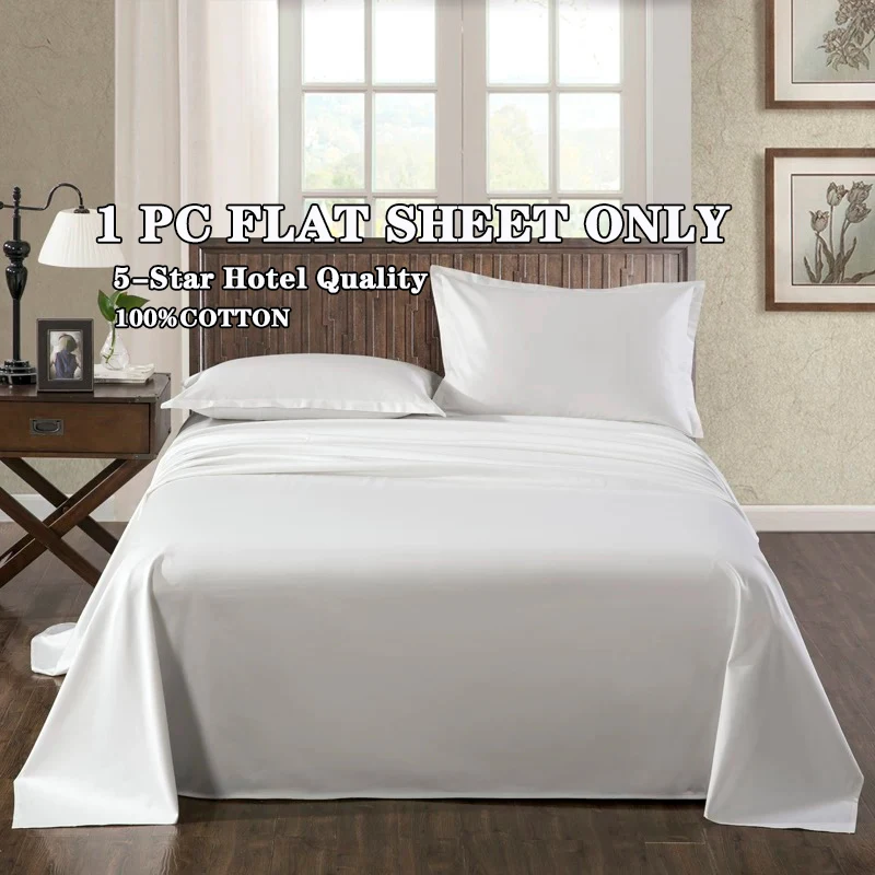 Ultra-soft 500 Thread Count Luxury Sheets, 100% Cotton Breathable Luxury White Flat Sheet-5-Star Hotel Quality