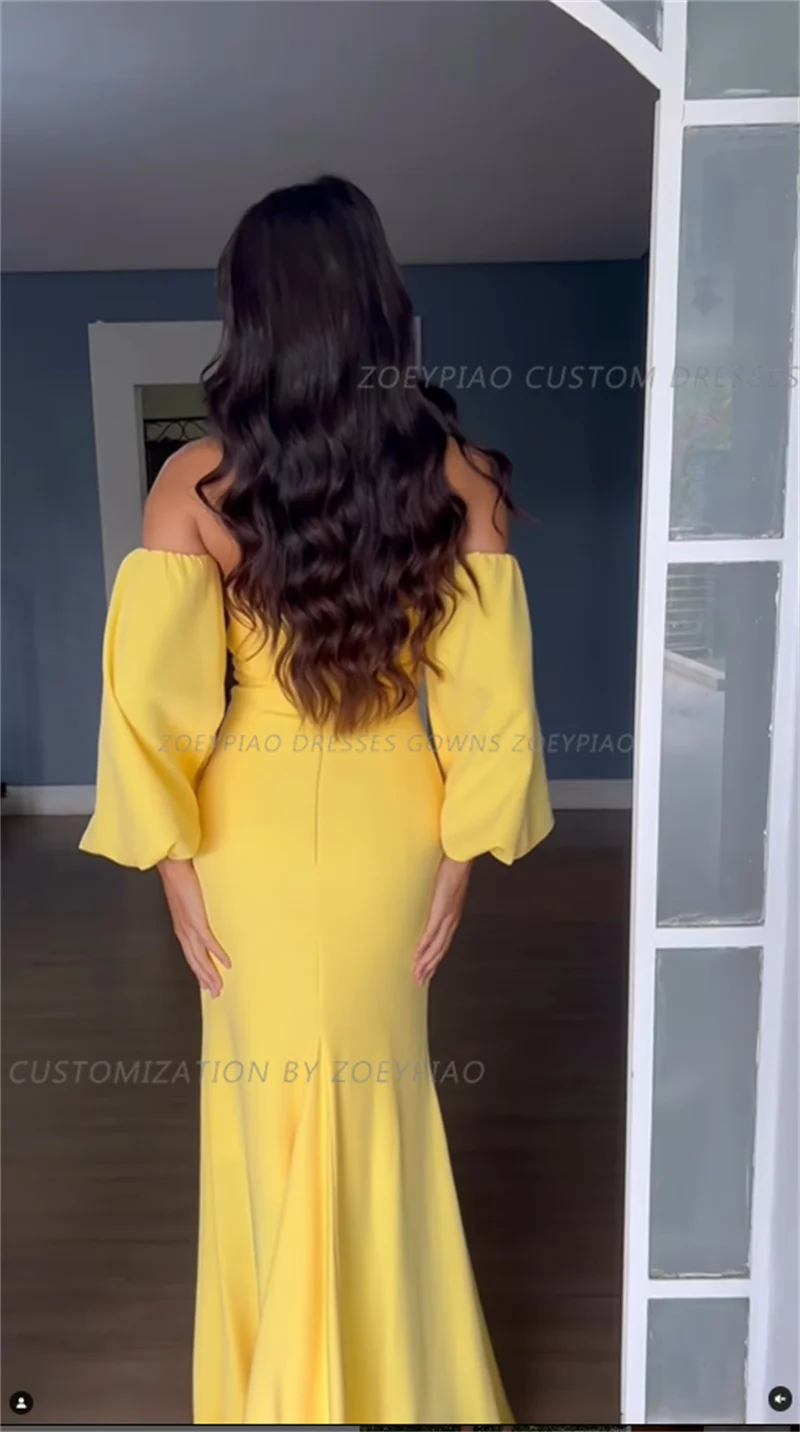 Vestido largo de sirena personalizado para baile de graduación, traje de noche Formal de manga larga, color amarillo