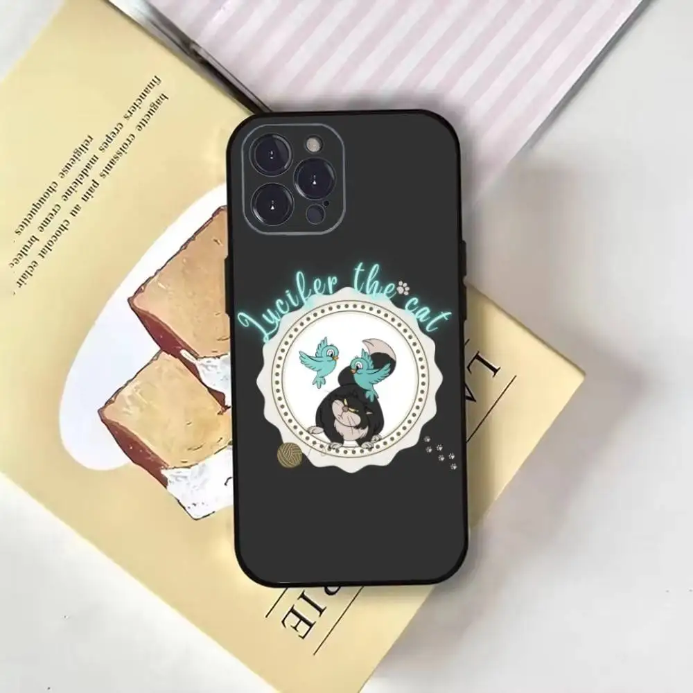 حافظة هاتف L-Lucifer Cat2 لهاتف iPhone16,15,14,13,12,11 Plus,Pro Max,XS,X,XR,SE,Mini,8,7,غطاء أسود ناعم