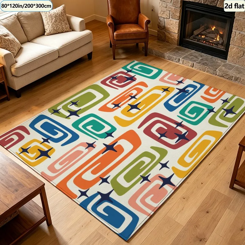 1 Piece of Vintage Mid-Century Modern Geometric Spiral Star Pattern Rug, Soft and Comfortable, Suitable for All Seasons, Lightweight and Easy to Maintain, Ideal for Living Room Decor, Bedroom Decor, Entryway Decor, Suitable for Autumn and Winter.