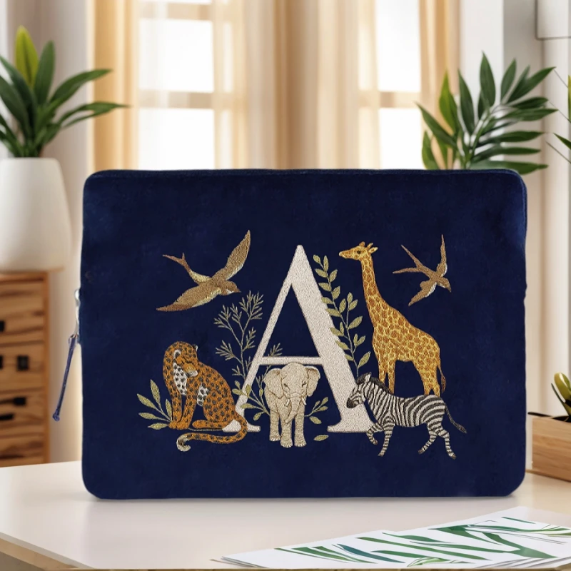 

Velvet Material Briefcase Fashionable Letter Printing Patterns Laptop Bag For Air 13 Macbook Pro 14 Inch Handbag Tote