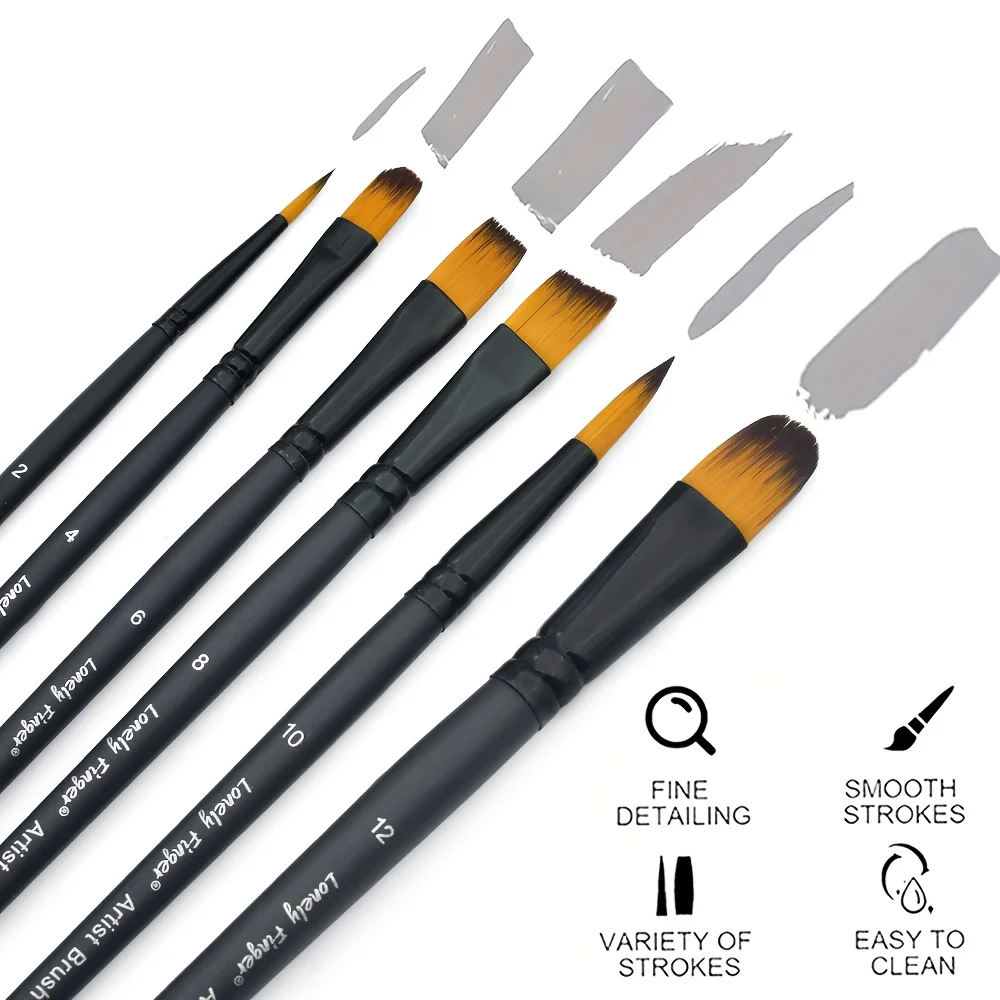 مجموعة فرش طلاء أكريليك مكونة من 6 قطع من أطراف النايلون المختلفة لمجموعات الرسم الاحترافية لزيت الأكريليك والألوان المائية #4