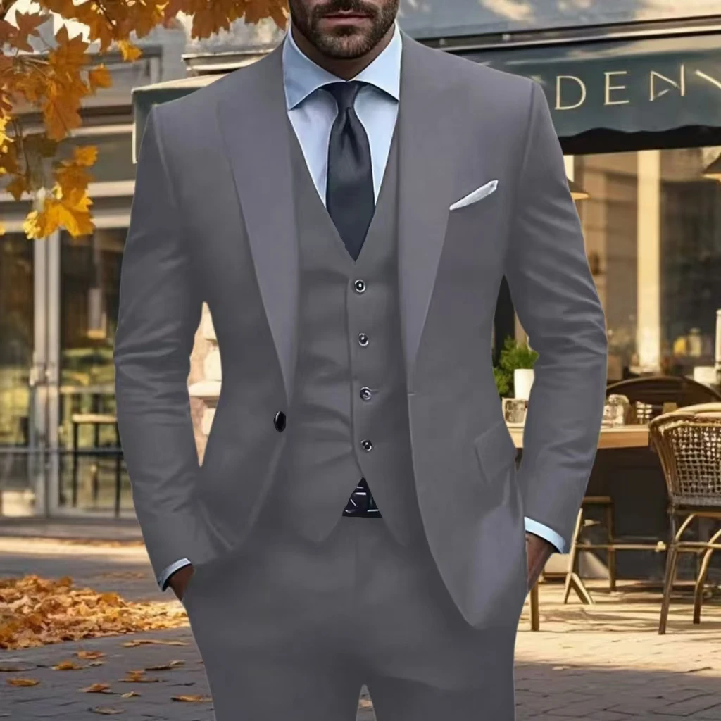

Tailored Three-piece Suit One-Button Notch Lapel Fitted Suit Blazer One Button 3 Pieces Blazer Vest and Pants Set Business