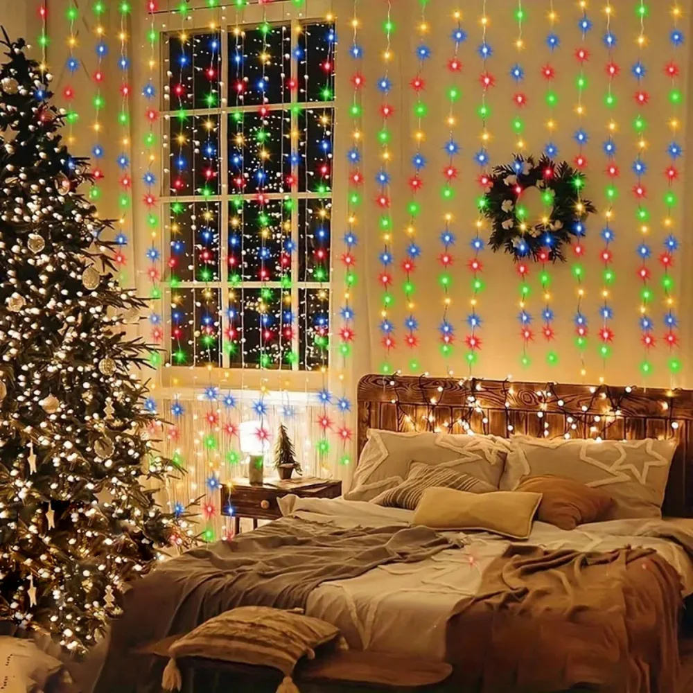 Christmas Halloween Birthday Party Decoration LED USB 8 Light Modes Curtain Light for Hanging on Windows Bedrooms Wedding Decor