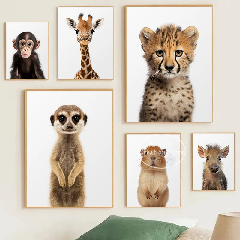 Monkey Giraffe Raptor Dinosaur Poster Canvas Painting Wall Dinosaur Nursery Mammoth Baby Animal Baby Shower Decorations Gifts