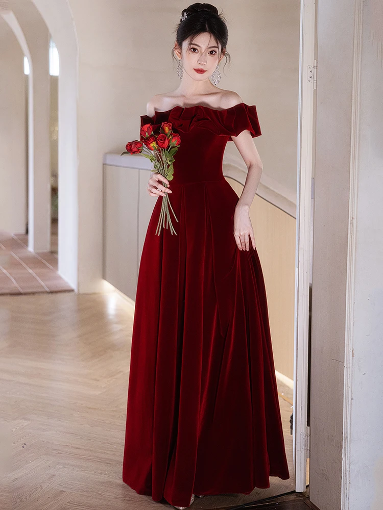 

Ele Velvet One-oulder Wedding Dr Slimming High Waist Floor-Length Evening Gown for Engagement And Bridal ower