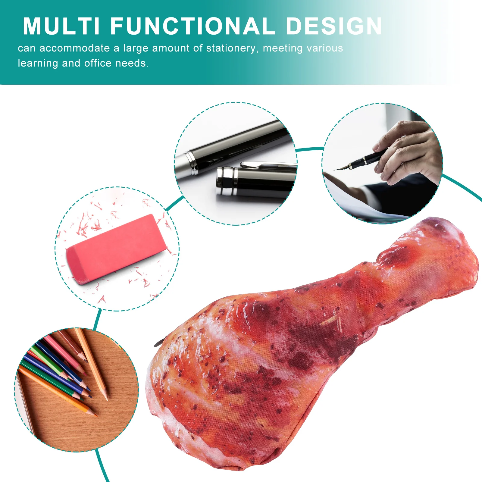 

Chicken Leg Pencil Bag Large Capacity Cute Case Cartoon Funny Pouch Novelty Simulation Food Kawaii School Office Use Storage