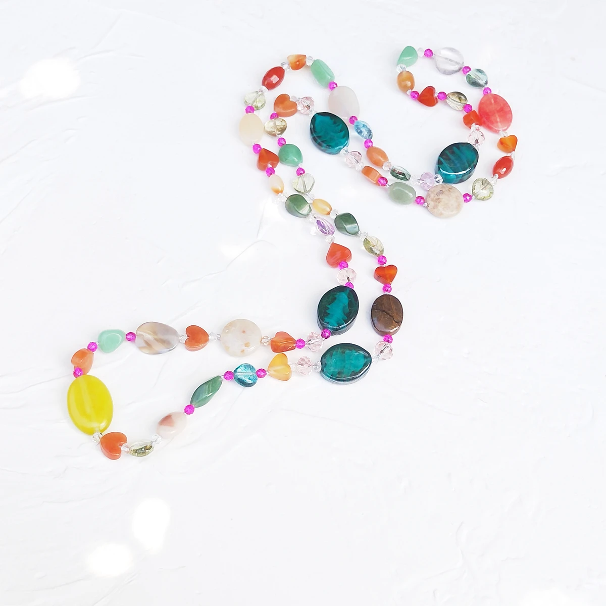Lii Ji Real Mixed Stone Aventurine Lemon Jade Quartz Agate Glaze Crystal Necklace 95cm Stock Sale Women Jewelry Gift