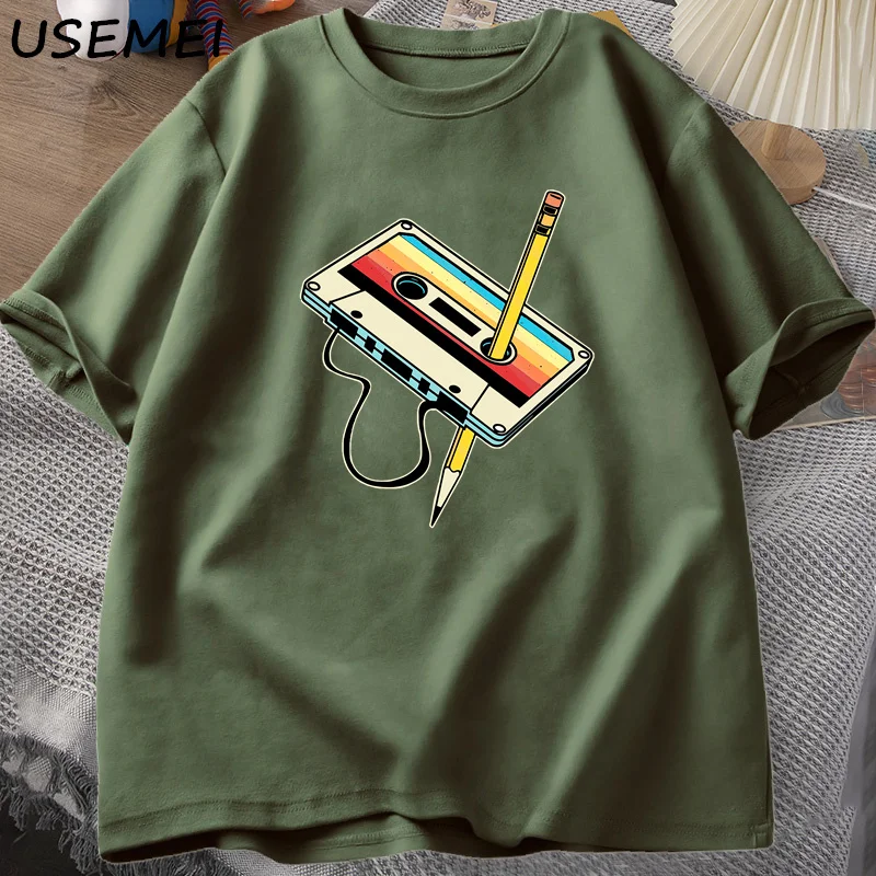 80s Cassette Tape Pencil T Shirts Men Women Retro Vintage Throwback Music Short Sleeve Graphic T Shirts Cotton Casual 90s Tees