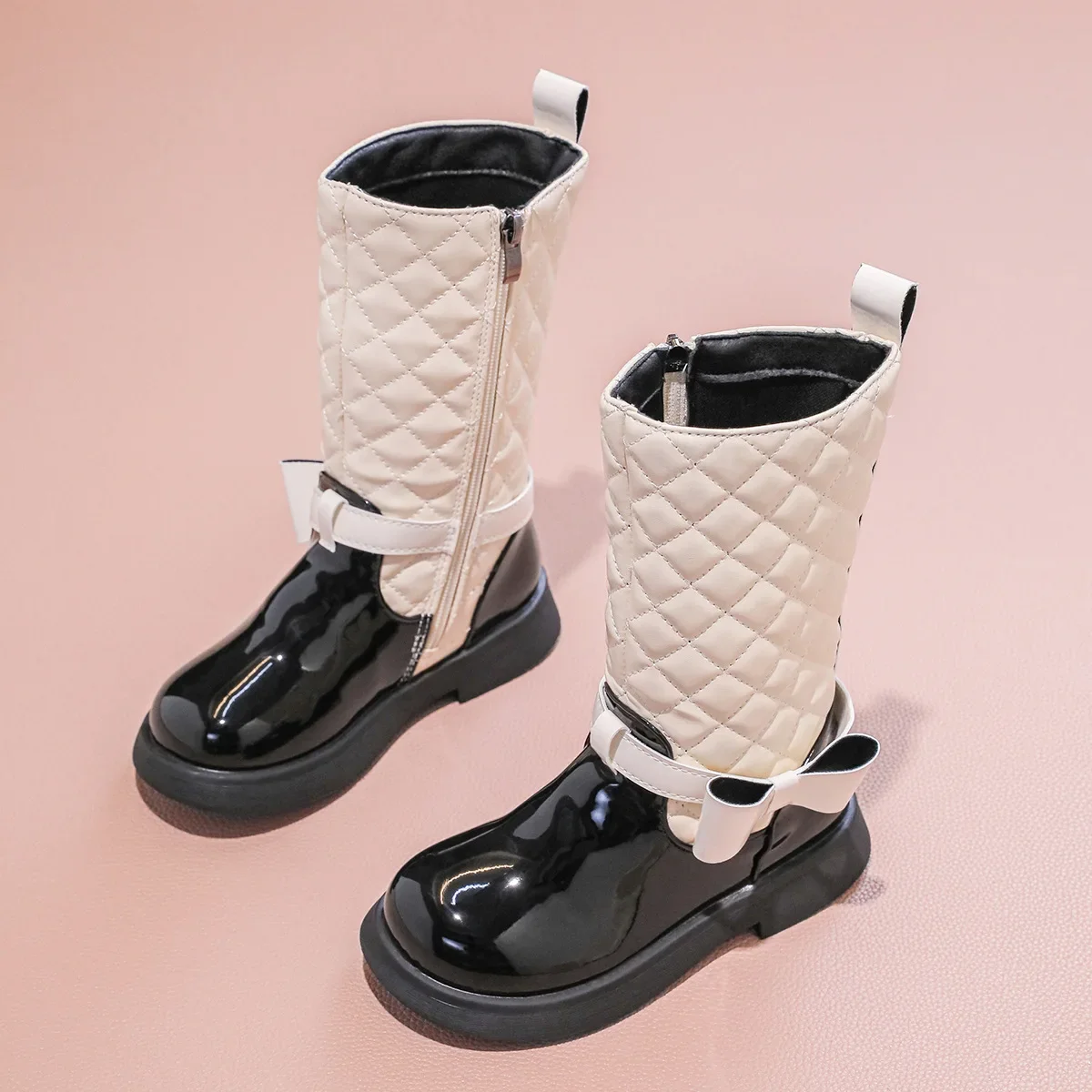 

Модные высокие сапоги принцессы для девочек в британском стиле — теплая хлопковая обувь в стиле пэчворк с бабочкой для малышей (осень-зима)