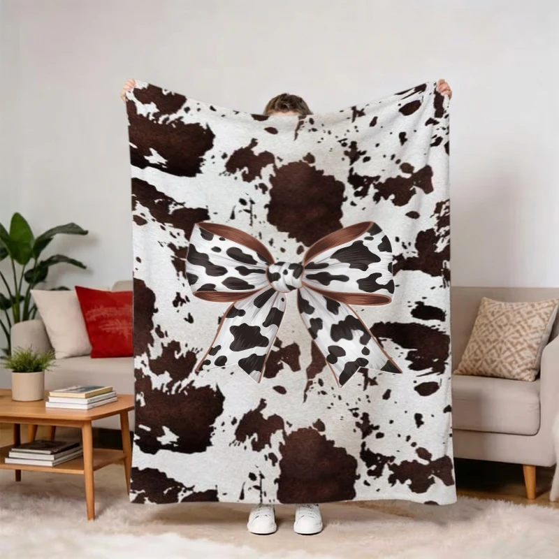 Cow Print Spots Bow Country Fleece Blanket For Farmhouse Bedroom Decor Lightweight Plush Throw Blanket Cover