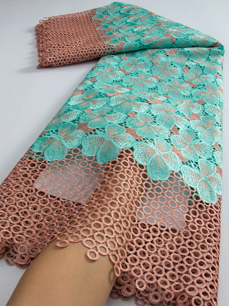 

African Water Soluble Lace Sequins Fabrics Nigerian Guipure Cord Lace Fabric For Women Dress Wedding High Quality 2.5Yards 3726