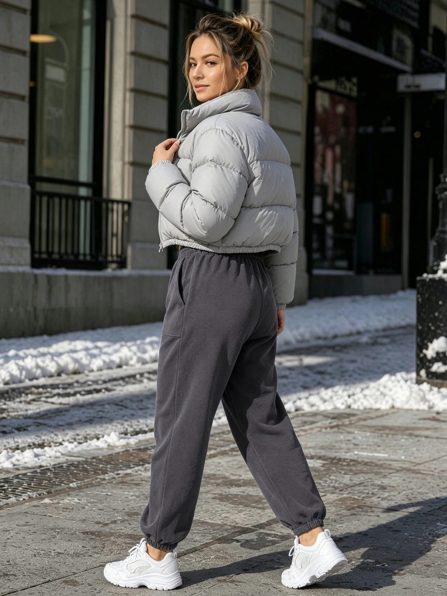 Womens Winter Sherpa Fleece Sweatpants Drawstring Waist Joggers Pants Thick Thermal Trousers with Pockets