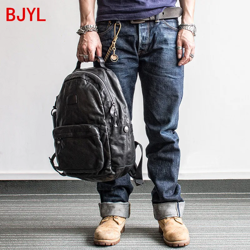 Vintage Genuine Leather Men's Backpacks Laptop Bag 2020 New Large Capacity Men Travel Backpacks Black Male Cow Leather Solid Bag