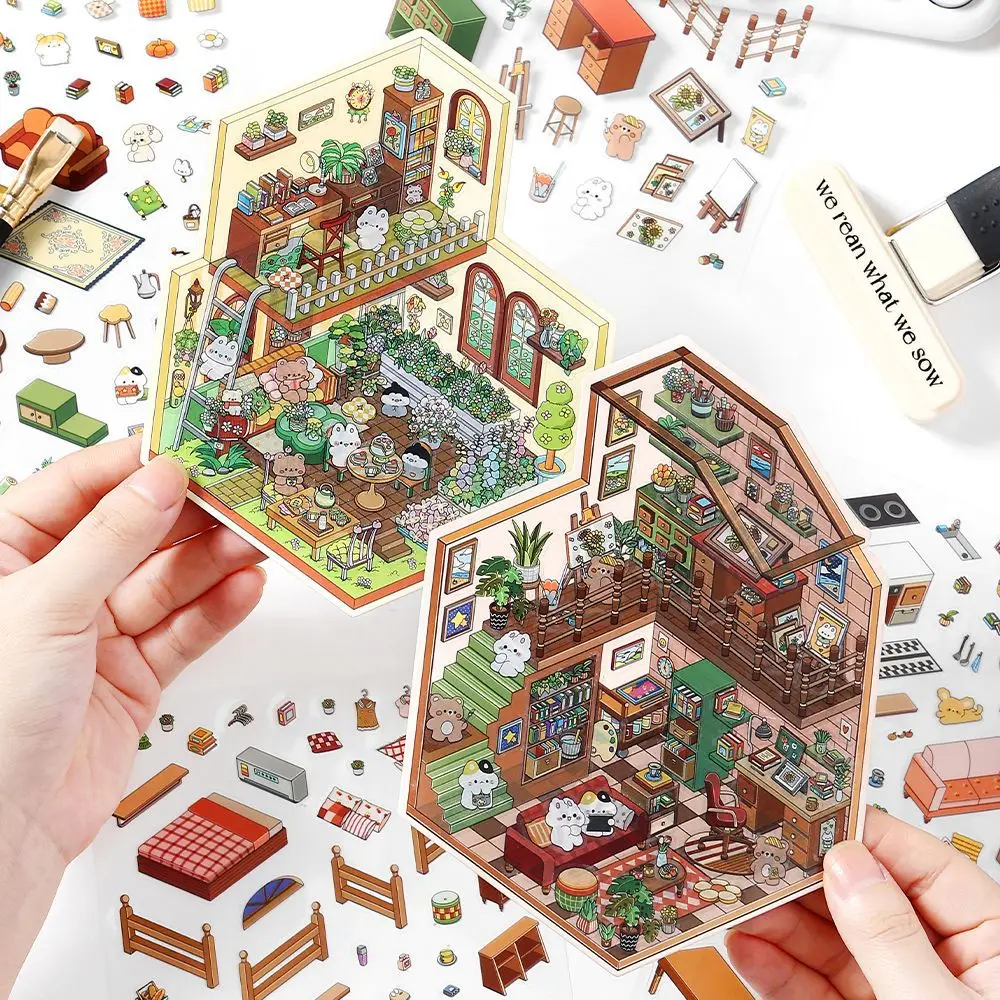 2.5D DIY Cartoon Landscape Sticker House Theme Pocket Cabin Scene Game Stickers Christmas Gift For