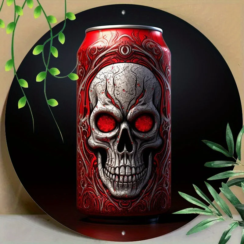 

Cute Vintage Round Aluminum Sign, Skull Decorative Wall Sign for Home Restaurant Garage Coffee Shop Office Decor
