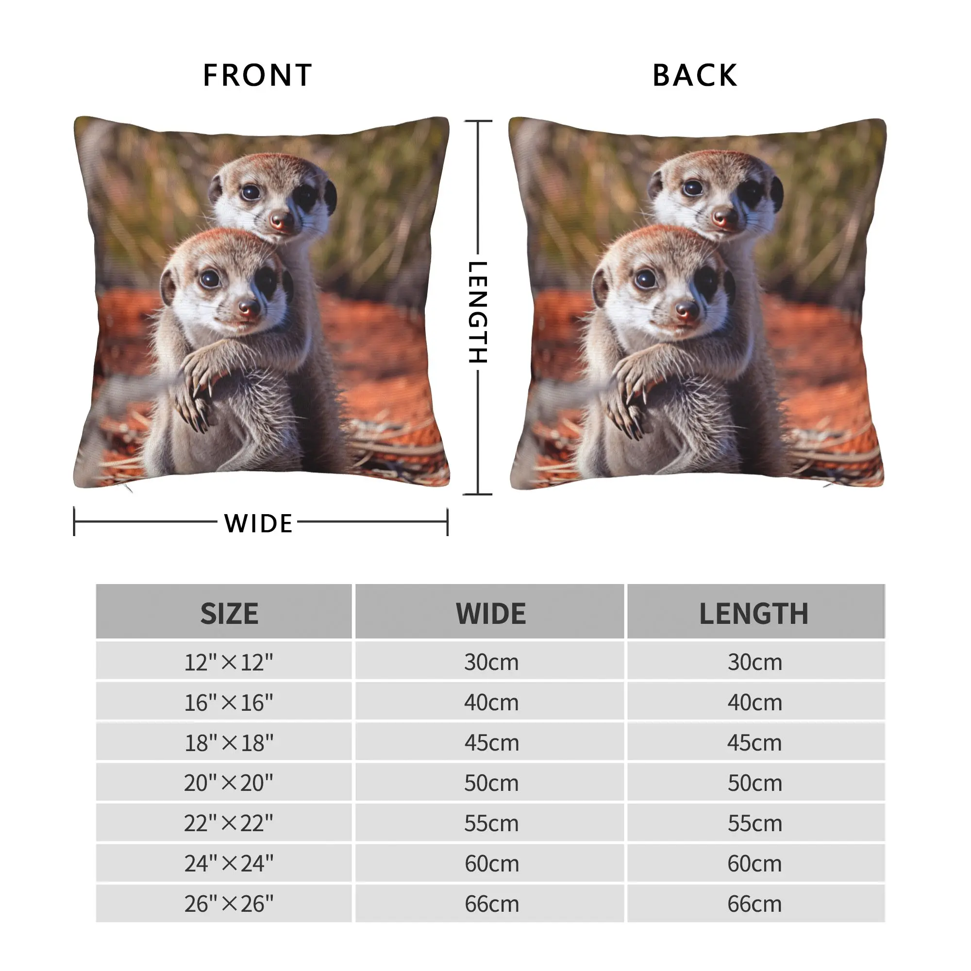 Two Baby Meerkats Hugging On Red Soil Pillowcases  Cute Funny Pillow Case For Sofa Home Decoration Soft Pillow Cover
