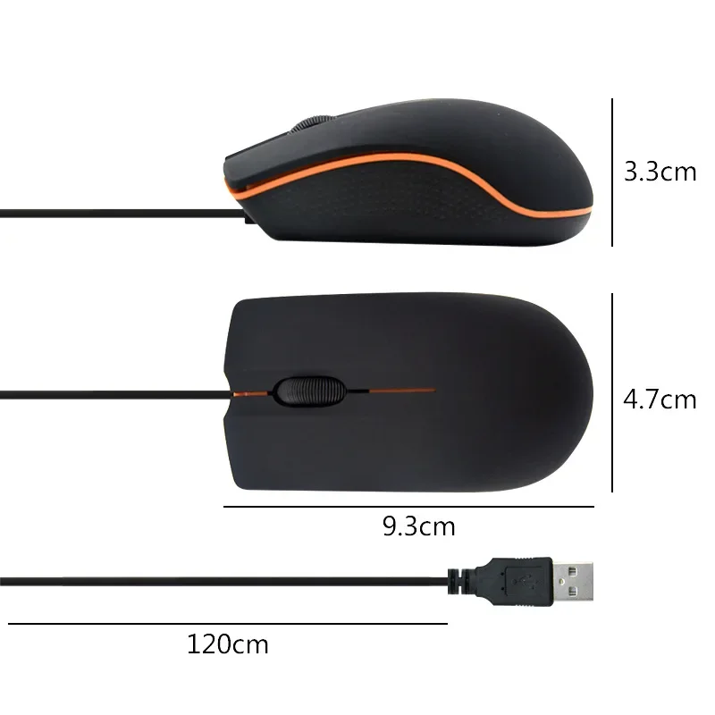 Nuevo ratón con cable, ratón de oficina para ordenador de 1200dpi, ratón USB negro mate para juegos, PC, Notebook, portátiles, ratón antideslizante para jugadores con cable