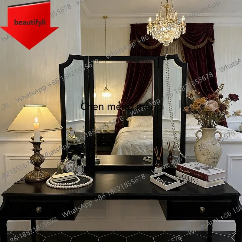A50 French retro dresser makeup mirror European desktop tri-fold mirror three-sided bedroom European style