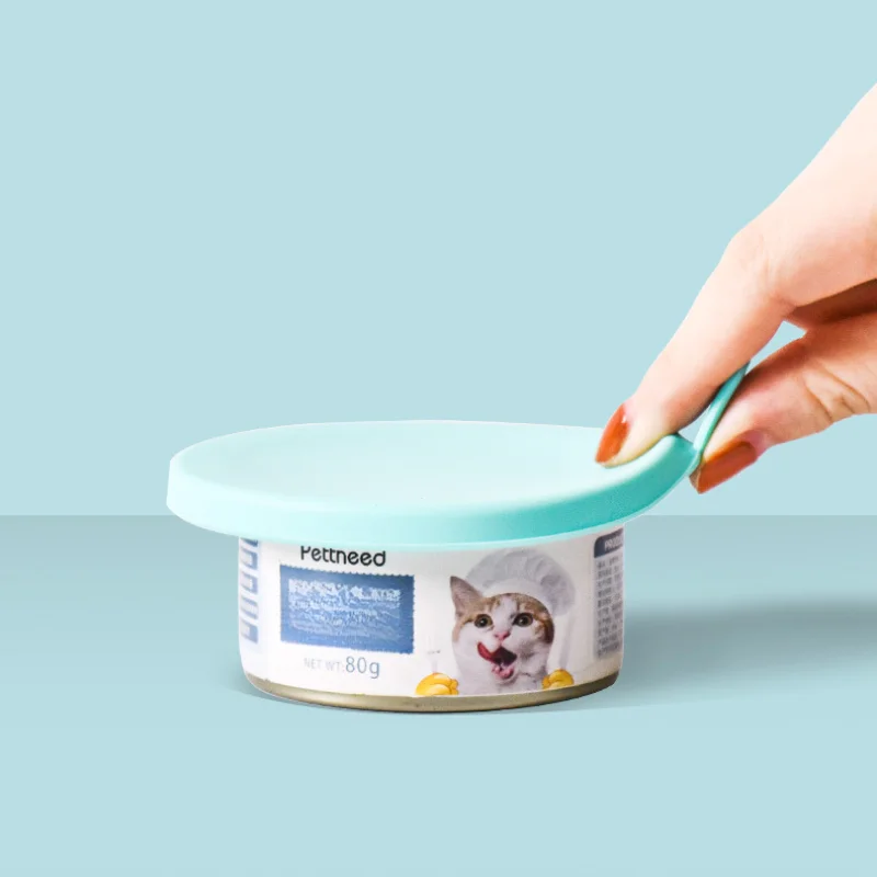 Tampa de lata para animais de estimação, silicone fresco, gato e cachorro, tampa de vedação universal ajustável + colher, ferramenta de armazenamento de alimentos