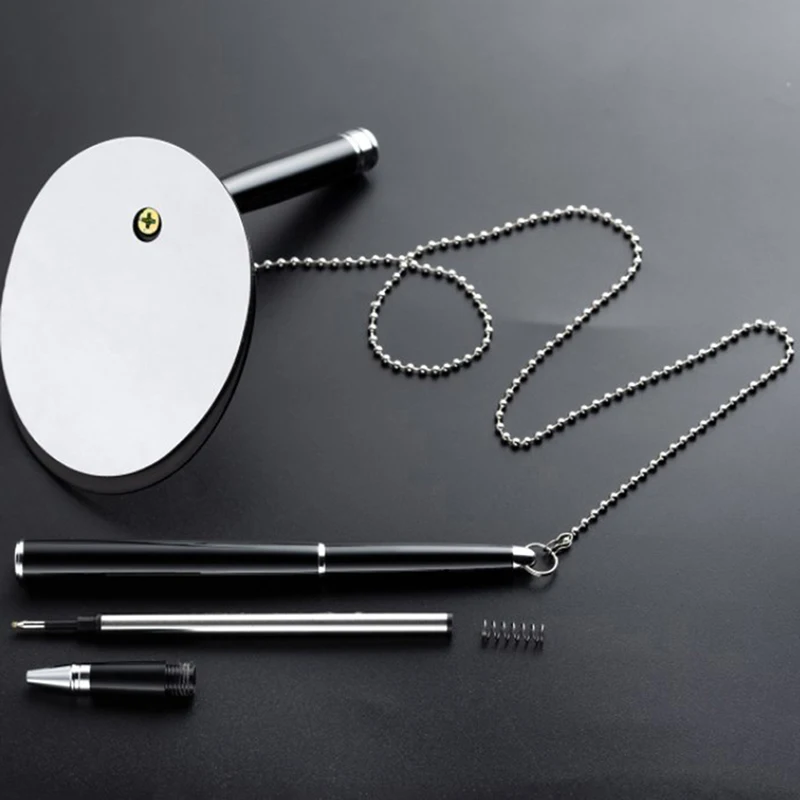 Sticky Desk Pens with Chain Fixed Bank Counter Pen Metal Signature Pen for Office Hotel Bank Office