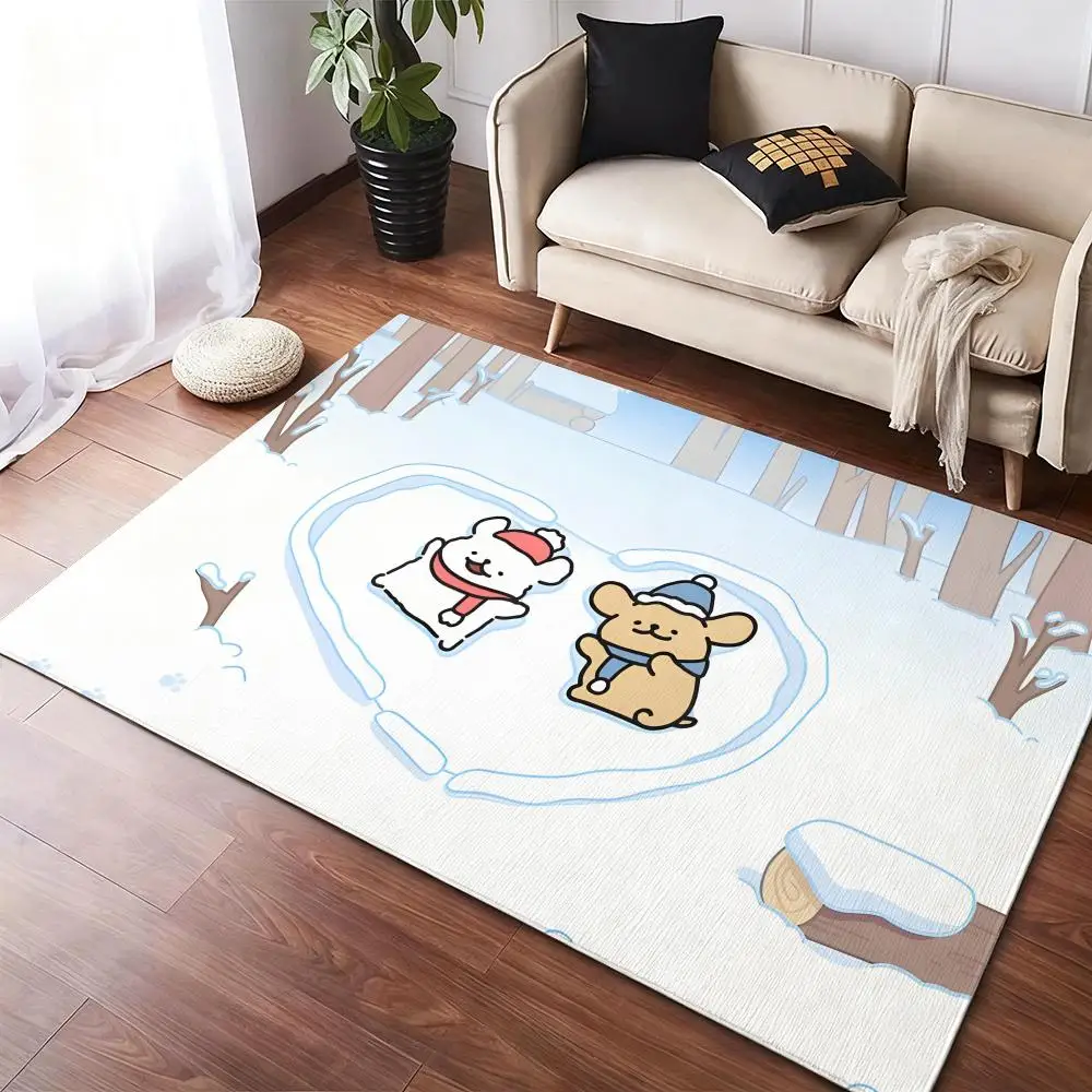 Kawaii Line Hund Malteser Bodenmatte Flanell Teppiche Gemütlicher Plüsch Verdickt Weich Warm Winter Rutschfest Wohnzimmer Zuhause Innenbereich