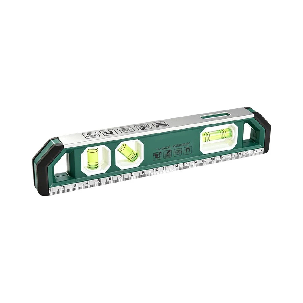 Green High Magnetic Leveling Ruler ABS Material Strong Base For Home Improvement Carpentry Switch Installation Measuring Tool