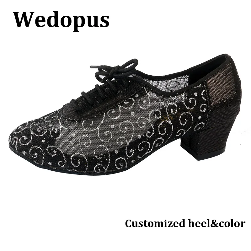 Wedopus カスタマイズされたヒールタンカラーアンクルダンスブーツレースアップ 8.5 センチメートルピープトウ社交ダンスブーツ女性のためのジッパー付き