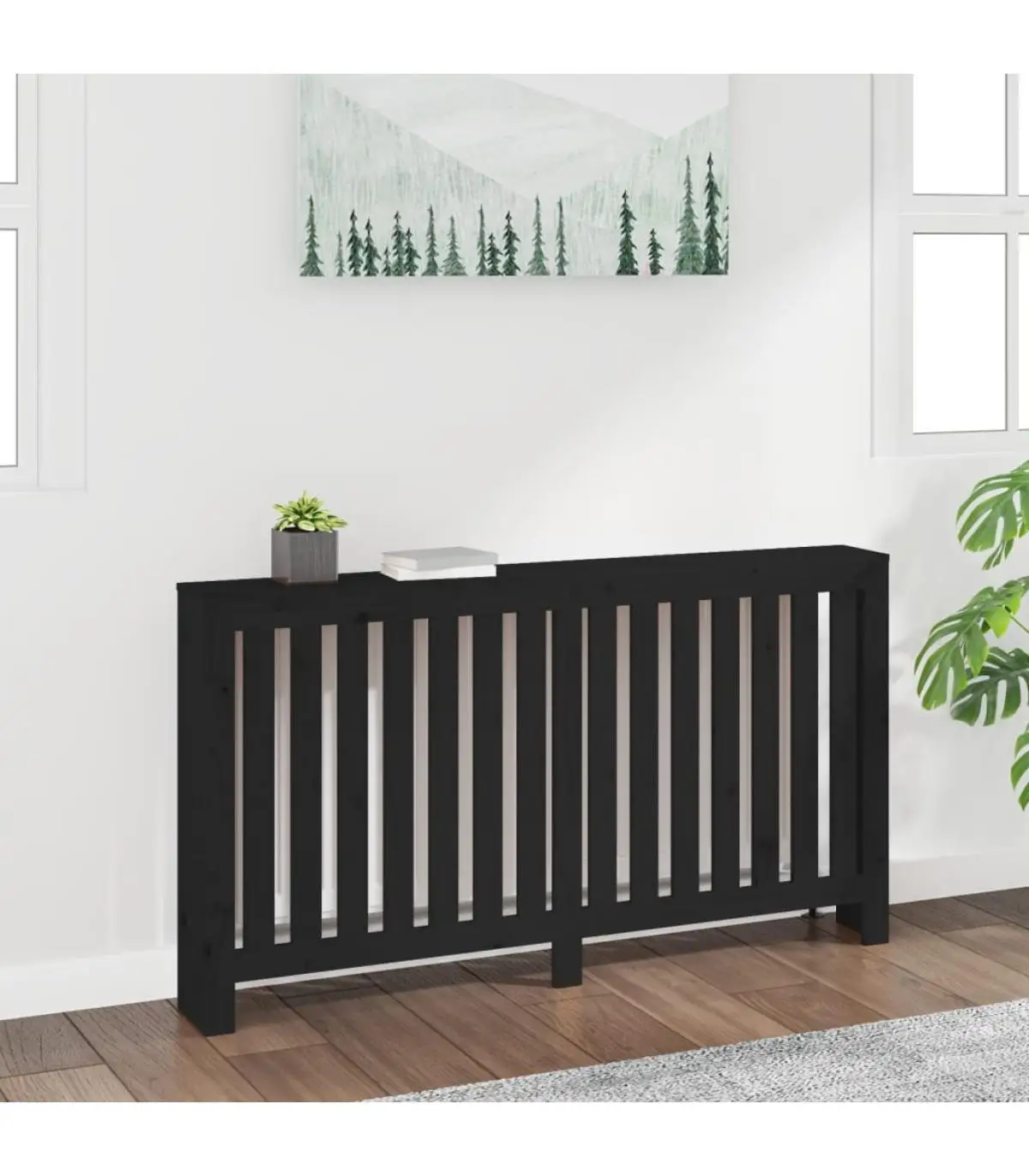 Accessories for heating radiators radiator cover solid wood pine black 153x19x84 cm